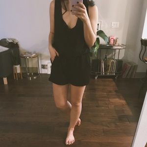 Black Sleeveless, Low Cut Romper With Pockets